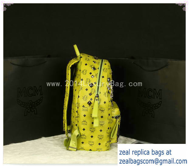 High Quality Replica MCM Stark Backpack Jumbo in Calf Leather 8100 Lemon - Click Image to Close